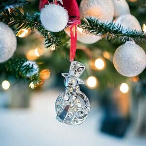 Elegant Silver Snowman Christmas Ornament